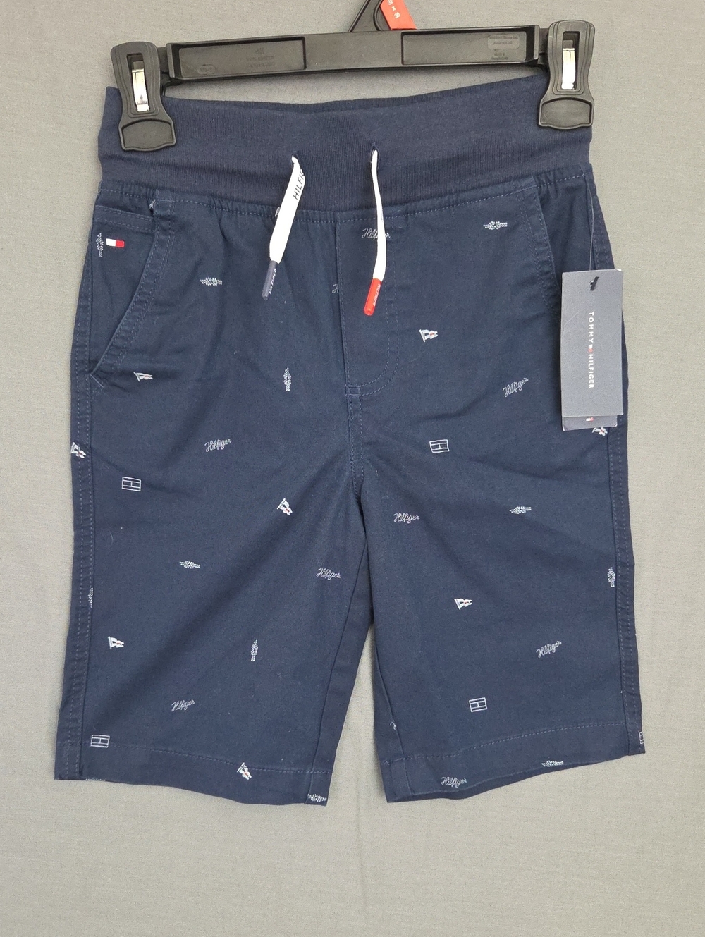 Tommy Hilfiger Boys Navy Logo-Print Drawstring Bermuda Shorts